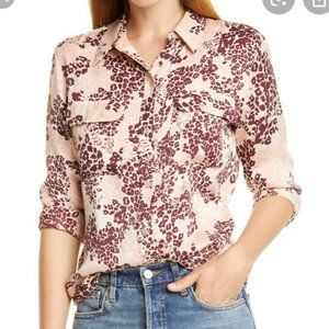 equipment slim signature silk blouse top leopard S